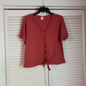 Paper Crane Women's Blouse Size Small Orange Tie Waist Vneck Casual